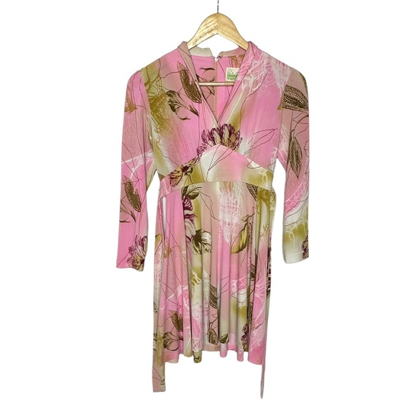 Le Shack by Tracy Feith Pink/Green Floral Tie Dress 4 - Picture 3 of 10